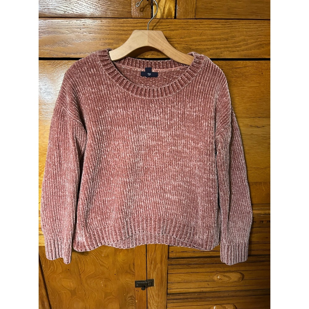 Gap Y2K Cozy Chic Chenille Sweater Pink Crew Neck Long Sleeve Ribbed Knit M